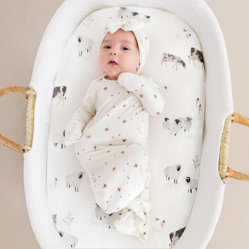 GRSSDER Stretchy Ultra Soft Fitted Bassinet Sheet Set 3 Pack, Universal Fit for Bassinets Baby Cradle Moses Basket Oval Rectangle Mattress Safe and Snug, Cute Watercolor Cows and Birds Print - Image 3